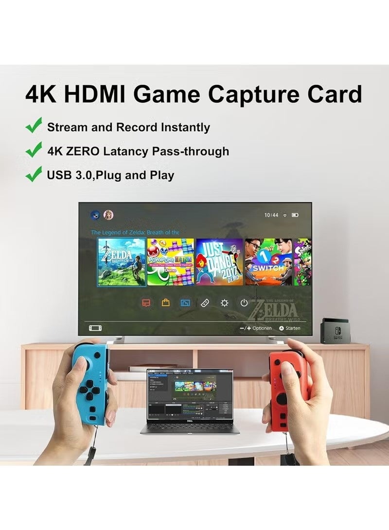 بطاقة التقاط فيديو بدقة 4K HDMI للبث المباشر، وكاميرا USB عالية الوضوح 1080P بمعدل 60 إطارًا في الثانية، وبطاقة التقاط صوت وفيديو للألعاب لأجهزة نينتندو سويتش/بلاي ستيشن 5/3DS/إكس بوكس/بلاي ستيشن 4 (أسود) - Image 3